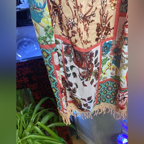 Women’s Bohemian patchwork blush combo with tassels kimono/coverup kimono - Picture 7 of 12